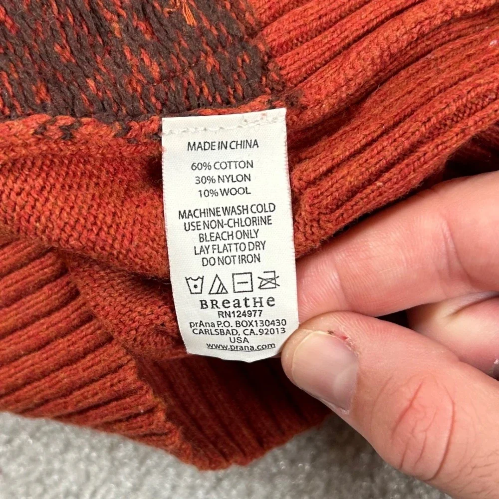 Prana Sweater Women Small Rust Orange Fair Isle Wool Blend Side Button Pullover